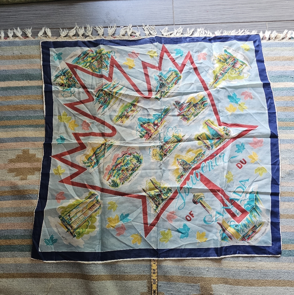 Vintage Souvenir of Canada Scarf with Maple Leaf Design 28x28